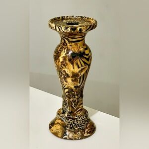 Vintage La Vie Safari Animal Print Glazed Patchwork Candlestick Holder
